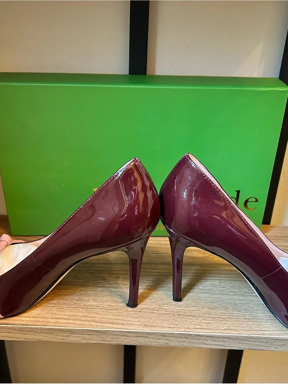 Kate Spade Viola Deep Cherry Patent Pointed-Toe Pumps with Pink Bow Strap - 8B/M - Picture 2 of 6
